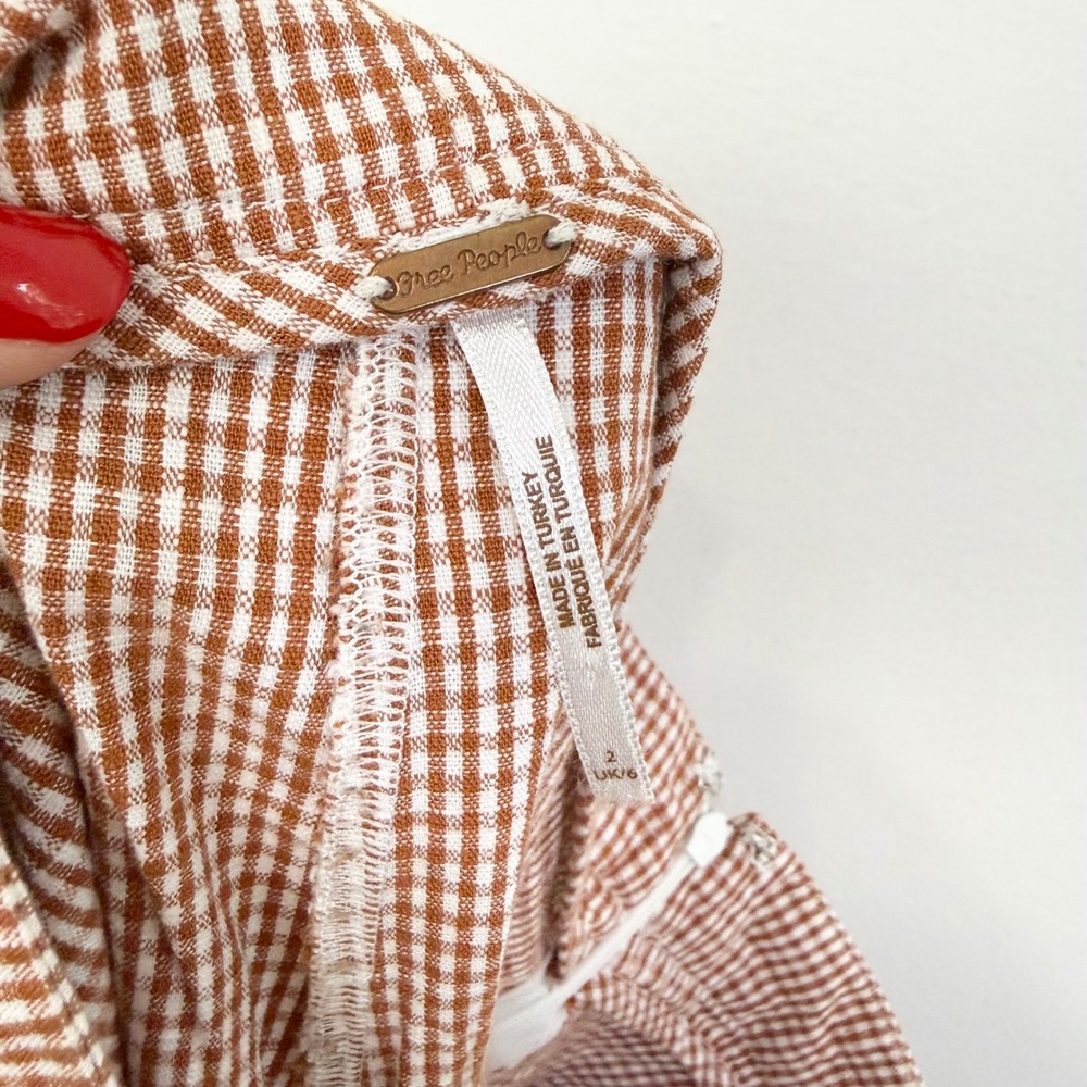 Free People Brown White Gingham High Rise Mini Skort Small - Picture 4 of 6